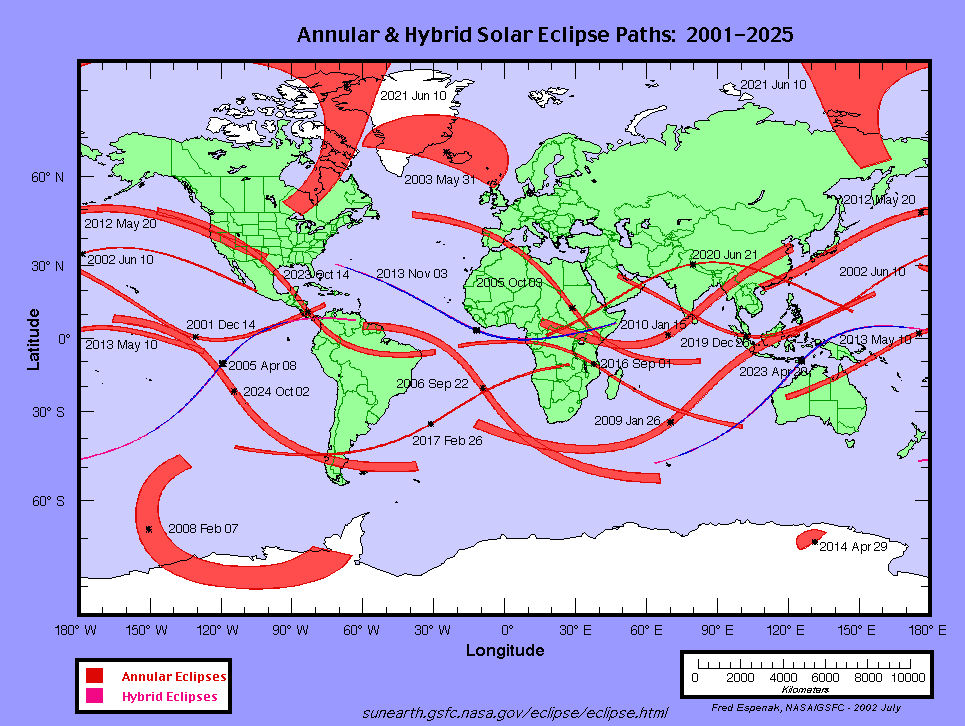 Annular Solar Eclipses 2001-2025
