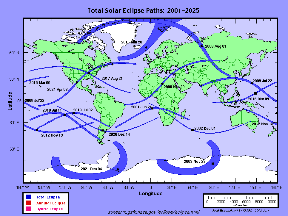 Total Solar Eclipses 2001-2025